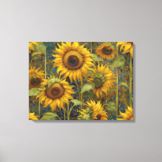 Sunflowers Summer Day Glints of Blue Oil Painting Canvas Print
