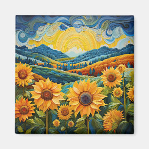 Sunflowers Sunrise Abstract Nature Illustration Magnet