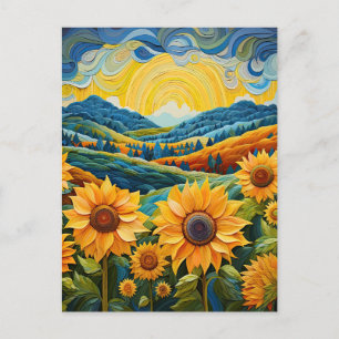 Sunflowers Sunrise Abstract Nature Illustration Postcard
