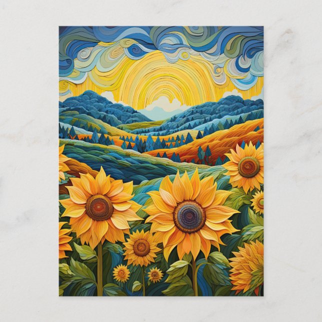 Sunflowers Sunrise Abstract Nature Illustration Postcard (Front)
