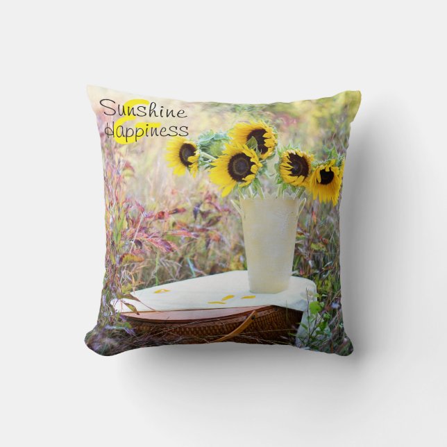 Sunflowers Sunshine & Happiness Throw Pillow (Front)