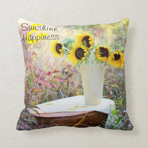 Sunflowers Sunshine & Happiness Throw Pillow
