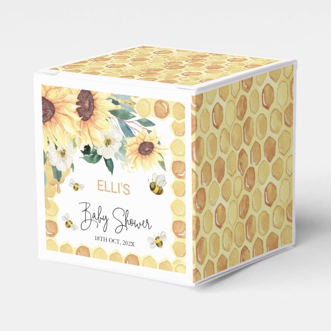 Sunflowers Sweet As Can Bee Baby Shower Favor Box (Front Side)