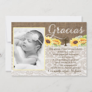 Sunflowers Thank you Gracias for Baptism Bautizo Card