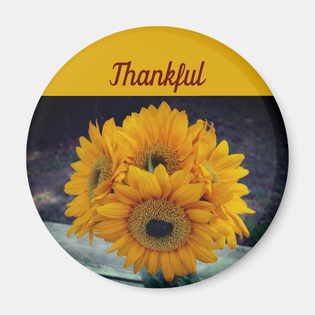 Sunflowers Thankful Farmhouse Sunflower Magnet (Front)