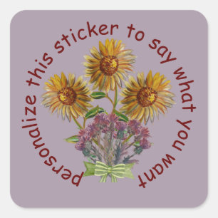 sunflowers & thistles and bow customizable square sticker