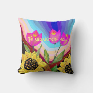 Sunflowers Tulips & Love Thinking of You Throw Pillow