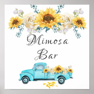 Sunflowers Turquoise Vintage Truck Mimosa Bar Poster