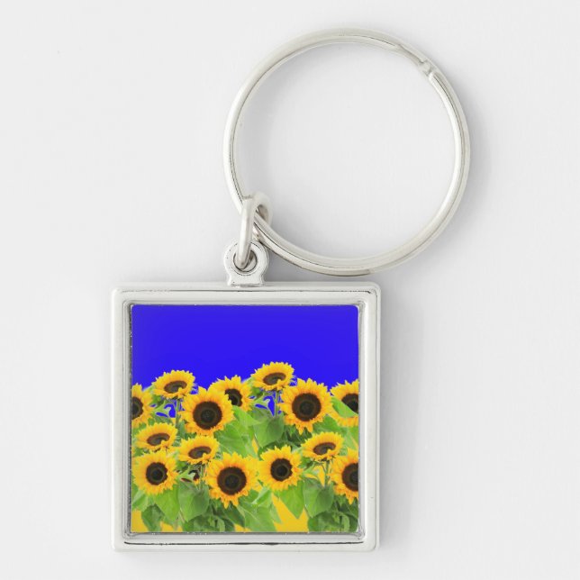 Sunflowers - Ukrainian Flag Peace Freedom Ukraine  Keychain (Front)