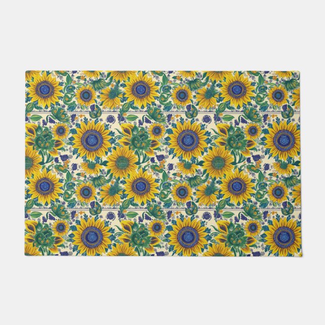 Sunflowers Ukrainian folk art Door Mat (Front)