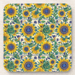 Sunflowers. Ukrainian folk art pattern. Coaster