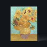 Sunflowers Vincent van Gogh<br><div class="desc">Sunflowers (1889)  Vincent van Gogh. Still life on a blue background. A bright bouquet of sunflower flowers stand in a vase. Reproduction of famous works of art  images in the public domain.</div>