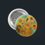 Sunflowers Vincent van Gogh    1 Inch Round Button<br><div class="desc">Sunflowers (1889)  Vincent van Gogh. Still life on a blue background. A bright bouquet of sunflower flowers stand in a vase. Reproduction of famous works of art  images in the public domain.</div>