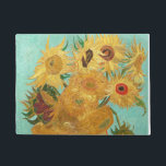 Sunflowers Vincent van Gogh Doormat<br><div class="desc">Sunflowers (1889) Vincent van Gogh. Still life on a blue background. A bright bouquet of sunflower flowers stand in a vase. Reproduction of famous works of art images in the public domain.</div>