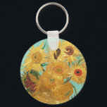 Sunflowers Vincent van Gogh    Keychain<br><div class="desc">Sunflowers (1889)  Vincent van Gogh. Still life on a blue background. A bright bouquet of sunflower flowers stand in a vase. Reproduction of famous works of art  images in the public domain.</div>