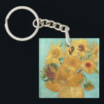 Sunflowers Vincent van Gogh Keychain<br><div class="desc">Sunflowers (1889) Vincent van Gogh. Still life on a blue background. A bright bouquet of sunflower flowers stand in a vase. Reproduction of famous works of art images in the public domain.</div>