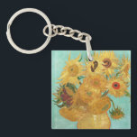 Sunflowers Vincent van Gogh   Keychain<br><div class="desc">Sunflowers (1889)  Vincent van Gogh. Still life on a blue background. A bright bouquet of sunflower flowers stand in a vase. Reproduction of famous works of art  images in the public domain.</div>