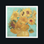 Sunflowers Vincent van Gogh Napkin<br><div class="desc">Sunflowers (1889) Vincent van Gogh. Still life on a blue background. A bright bouquet of sunflower flowers stand in a vase. Reproduction of famous works of art images in the public domain.</div>
