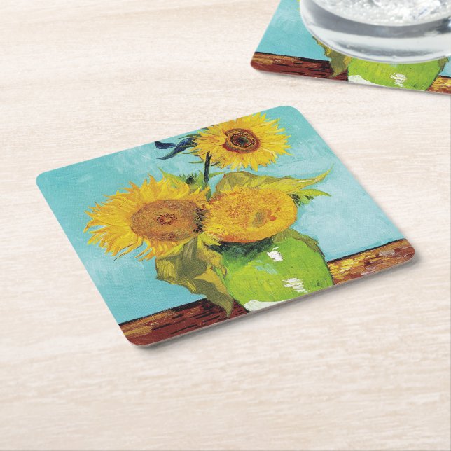 Sunflowers Vincent van Gogh Square Paper Coaster (Angled)