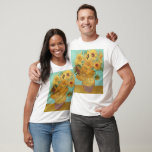 Sunflowers Vincent van Gogh T-Shirt<br><div class="desc">Sunflowers (1889) Vincent van Gogh. Still life on a blue background. A bright bouquet of sunflower flowers stand in a vase. Reproduction of famous works of art images in the public domain.</div>