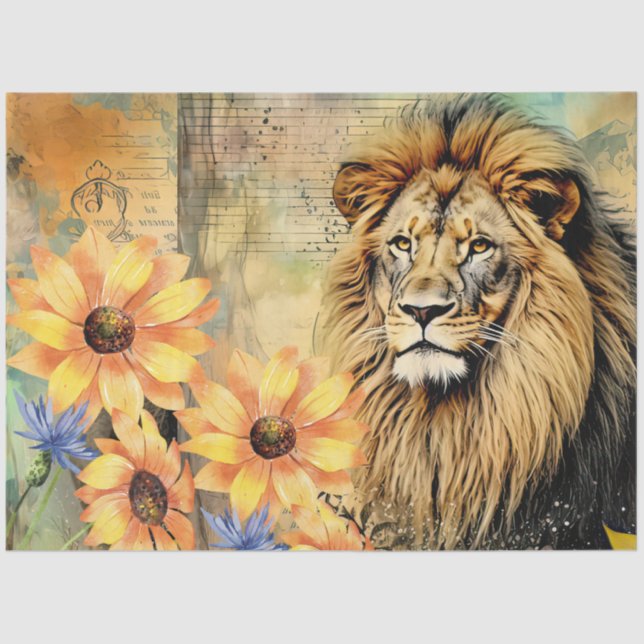 Sunflowers & Vintage Lion Head Tissue Paper (Front)