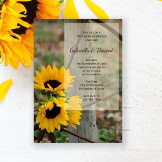 Sunflowers Wagon Wheel Western Post Wedding Brunch Invitation