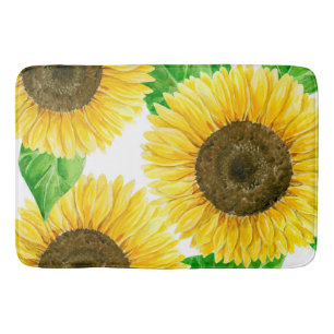 Sunflowers watercolor bath mat