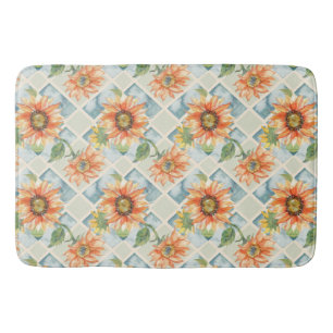 Sunflowers Watercolor floral pattern Bath Mat