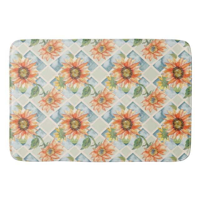 Sunflowers Watercolor floral pattern Bath Mat (Front)
