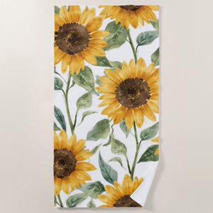 Sunflowers Watercolor Floral Yellow Painting Beach Towel