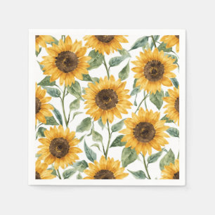 Sunflowers Watercolor Floral Yellow Painting Napkin