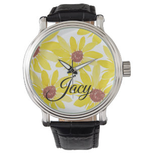 Sunflowers Watercolor Florals Name Mothers Day Watch