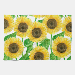 Sunflowers watercolor kitchen towel