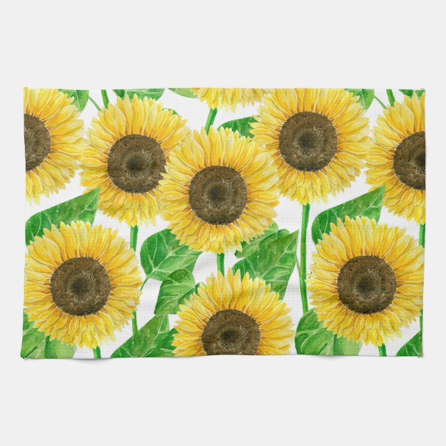 Sunflowers watercolor kitchen towel (Horizontal)
