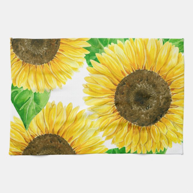 Sunflowers watercolor kitchen towel (Horizontal)