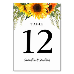 Sunflowers Watercolor Mariage Numéro de table