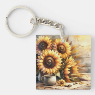 Sunflowers Watercolor Painting Keychain