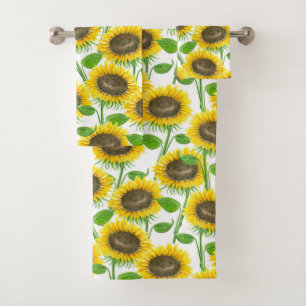 Sunflowers watercolor pattern bath towel set