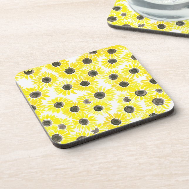 Sunflowers watercolor pattern coaster (Left Side)