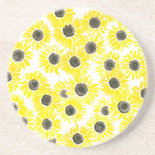 Sunflowers watercolor pattern coaster