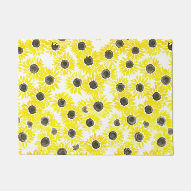 Sunflowers watercolor pattern doormat (Front)