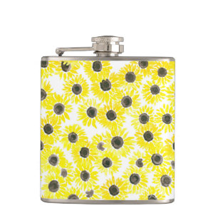 Sunflowers watercolor pattern hip flask