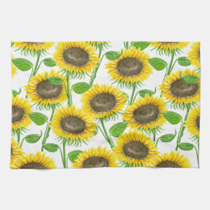 Sunflowers watercolor pattern kitchen towel