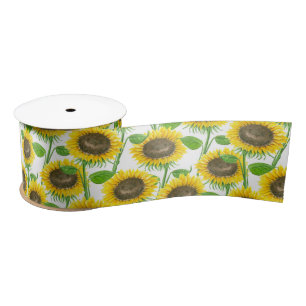 Sunflowers watercolor pattern satin ribbon