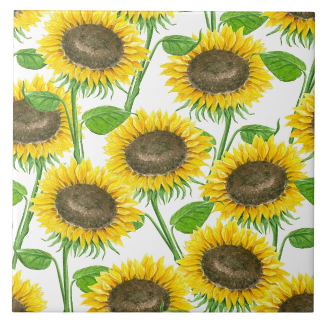 Sunflowers watercolor pattern tile (Front)