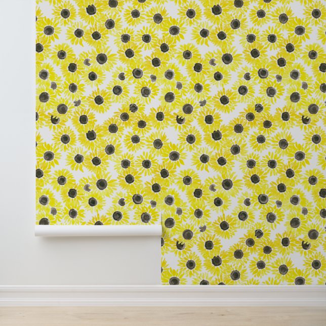Sunflowers watercolor pattern wallpaper (Application)