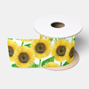 Sunflowers watercolor satin ribbon