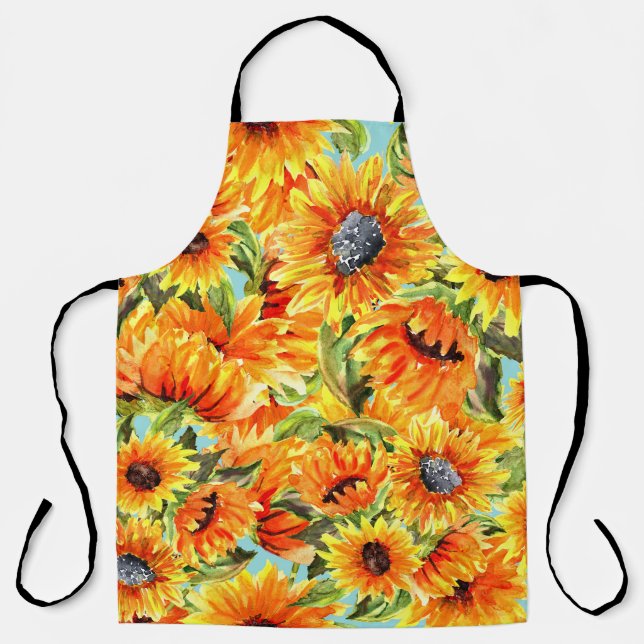 Sunflowers Watercolor: Seamless Illustration Apron (Front)