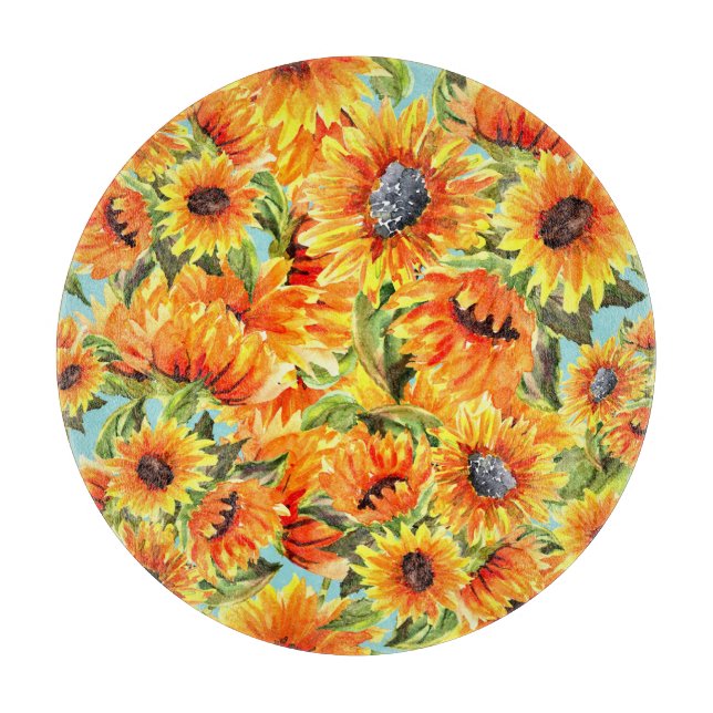 Sunflowers Watercolor: Seamless Illustration Cutting Board (Front)