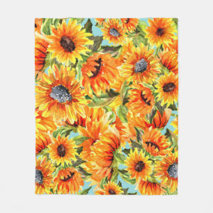 Sunflowers Watercolor: Seamless Illustration Fleece Blanket